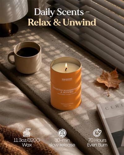 Image of M&SENSE Toasted Marshmallow Scented Soy Fall Candles, 11.3 oz