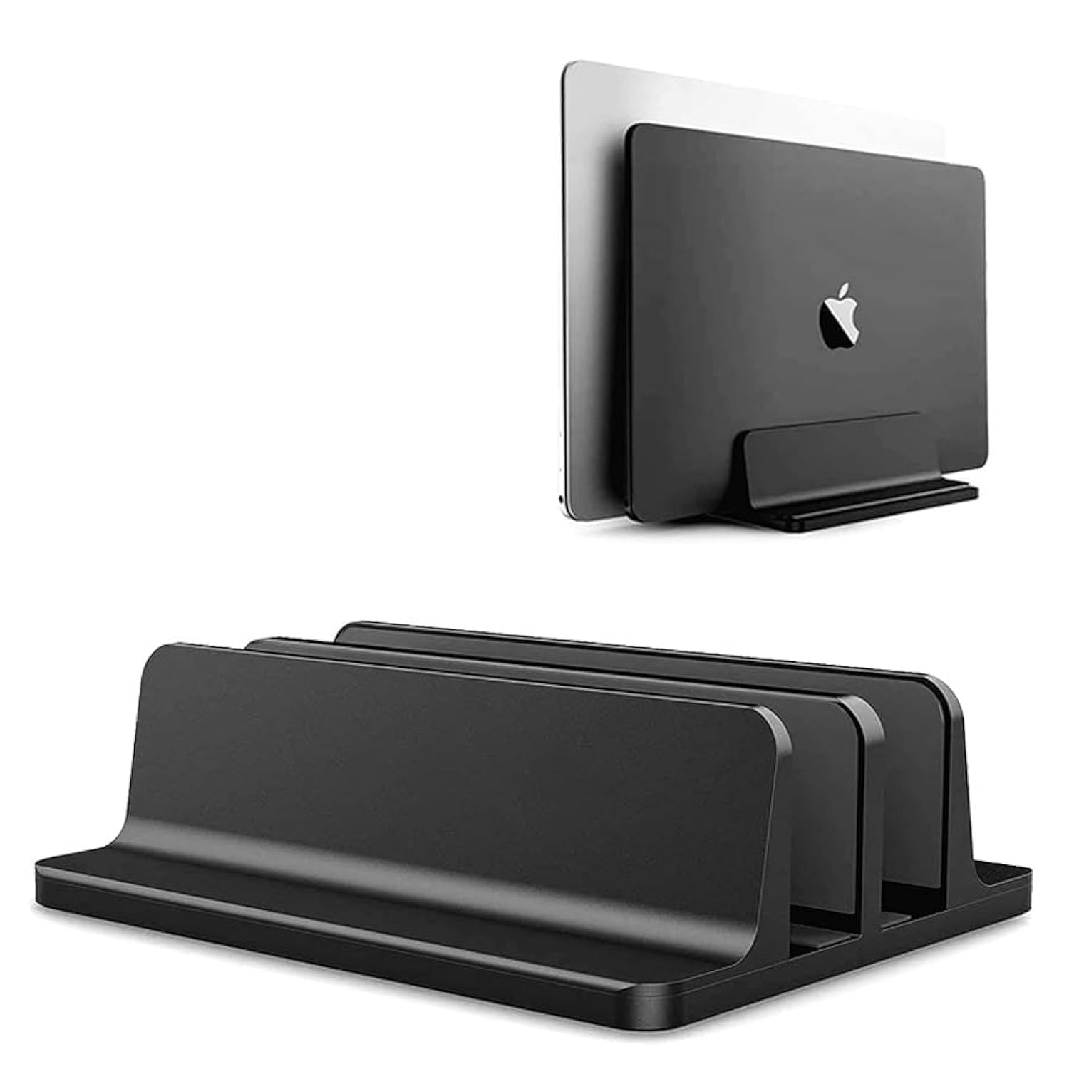 URBAN KINGS 2 Slot Double Vertical Laptop Stand for Desk Aluminum Adjustable Size & Space Saver Desktop Holder with Adjustable Dock Size for All laptops Size 13" 14" 15.6" 17 inch