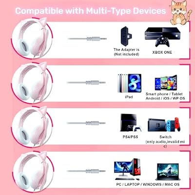 Anivia Pink Gaming Headset with Microphone for PC Computer iOS Mac PS4 PS5 Xbox One Phone, 3D Surround Sound, Soft Memory Foam Ear Cushion, Wired Over-Ear Headphones with Mic for Gamer