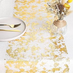 WELTRXE Table Runner, Table Runner with Shiny Gold Coating for Wedding Party or Festival, New Year, Easter, 30 x 5 cm