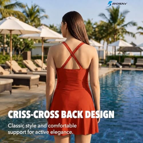Image of BOSKY Women's Padded One Piece Swimsuit, Criss Cross Back, UPF 50+
