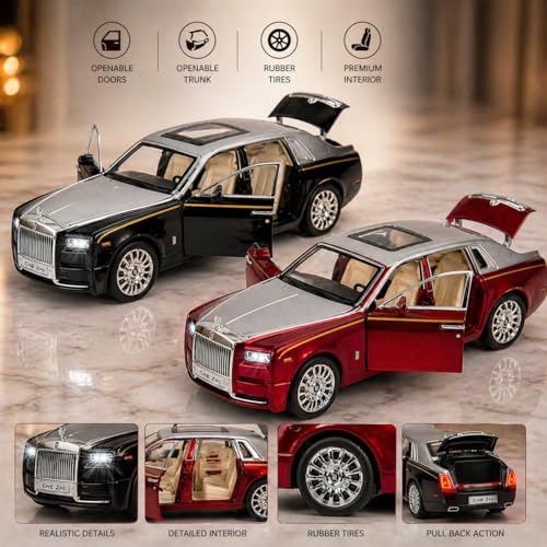 Image of DREAMY DEN Exclusive Alloy Metal Pull Back Die-cast Car 1:32 Roll Royce Phantom Diecast Metal Pullback Toy car with Openable Doors & Light, Music Boys Gifts Toys for Kids【 Silver 】