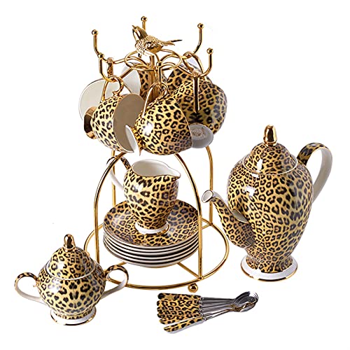 Theekopjes Leopard Coffee Set English Middag Bone China Cup and Saucer Teacup Ceramic Tea Party Gifts FQYXLX (Color : M) - Image 7
