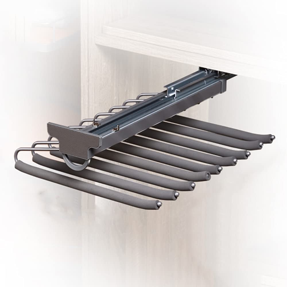 CAFIEDR Space Saving Pull Out Trouser Hanger - Sliding Closet Pants Rack Rail For Jeans, Ties, Scarves, And More - Grey Clothes Organizer For Wardrobe.left