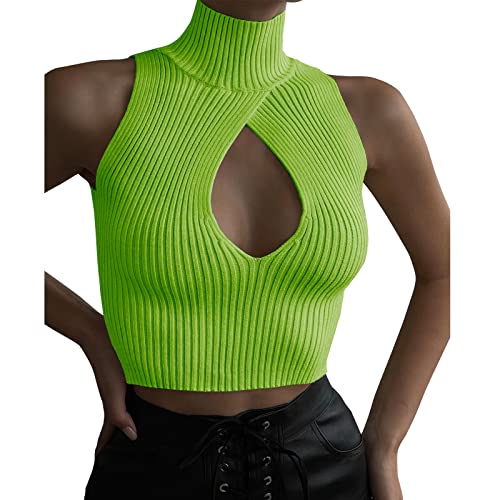 ACOSAP Women's Sleeveless Mock Neck Crop Top Sexy Cutout