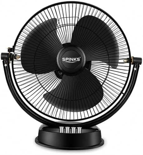 Image of SPINKS COPPER 300 mm /12 inch Ultra High Speed 3 Blade Anti-Dust Decorative Star Rated Table Fan WITH 2 YEAR WARRANTY(Black, Pack of 1) (TABLE FAN 12 INCH)