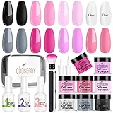 Cooserry Dip Powder Nail Kit Starter - 17pc Dipping Powder System Liquid Set with Base & Top Coat Ac