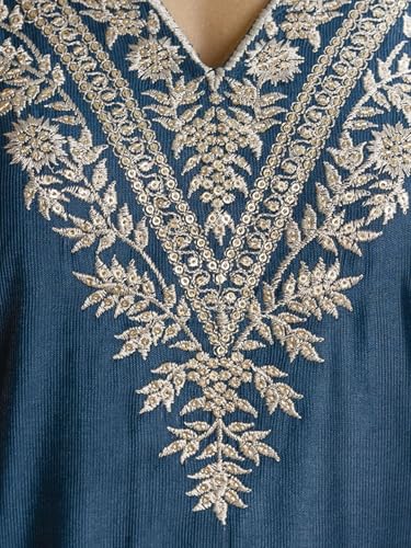Image of VredeVogel Kurta Set with Dupatta | Embroidered Viscose Rayon Kurta Pant Set for Women | Women's Ethnic Casual Kurti Set