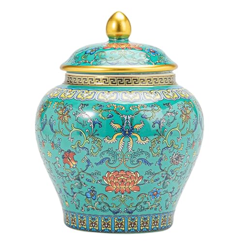 Chinoiserie Niebieski słoik imbirowy, porcelanowy dekoracyjny słoik do przechowywania z pokrywką, do tradycyjnej dekoracji domu, herbaty, suszonych owoców, płatków śniadaniowych i innych (jezioro