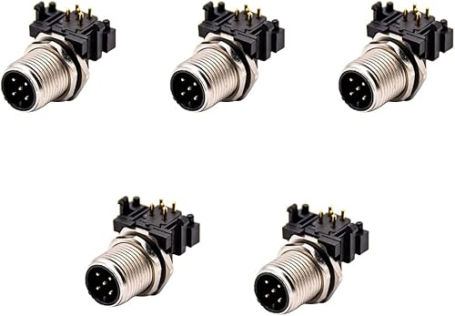 Elecbee 5 conectores M12 de 5 pines machos, receptáculo de ángulo recto, montaje en PCB, conector macho de 5 pines M12