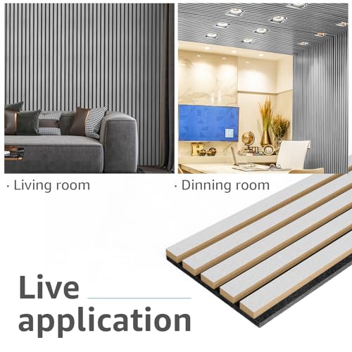 Image of Art3d 4-Pack Fluted Acoustic Wood Slat Wall Panel, 107 x 8 Inch, Silver