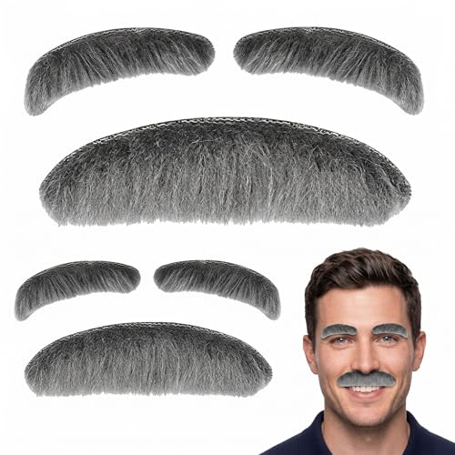 Skylety 2 Pieces Old Man Costume Old Man Moustache and Eyebrows Set Stick-on Mustache and Eyebrows (Gray)