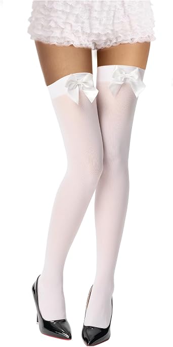 Knee High Socks with Bow White Stockings for Women Hold-ups Black Stockings Snag-Resistant Thigh High Socks