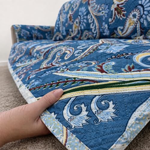 Image of Homerz Premium 6(3+2+1) Seater Quilted Reversible Sofa Cover Mat with Pocket Arms | Polyester Blend 350 GSM Full Coverage & Back Belt for Stability (Floraya, 6(3+2+1) Seater)