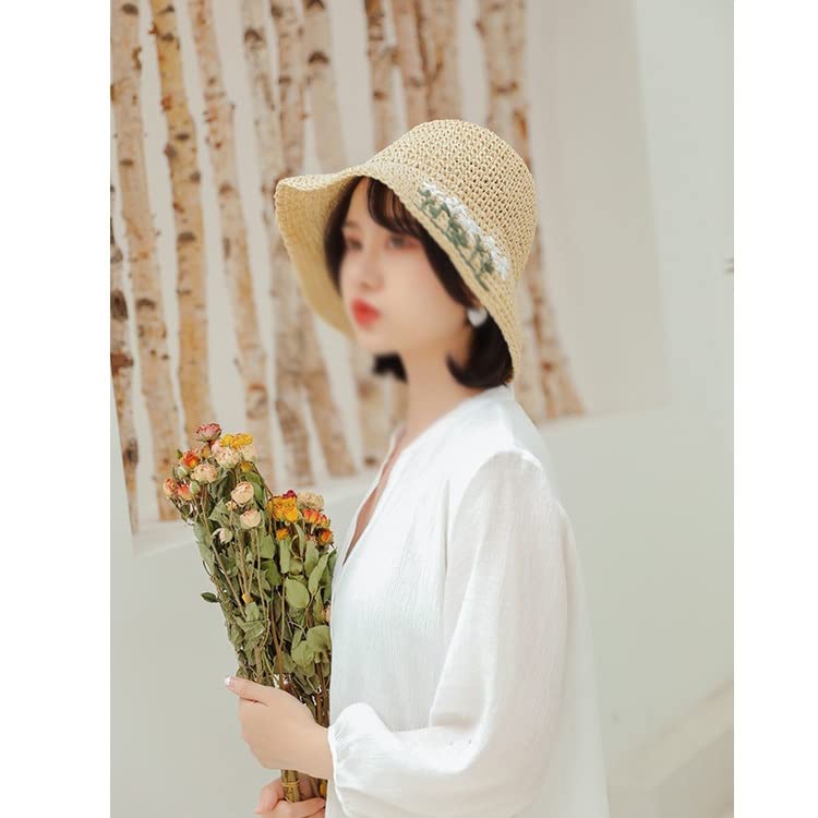 Linda Flor Sombreros for el Sol niña Paja ala Ancha Cubo Sombrero Gorras Verano Mujer Gorra de Playa(3-Pack)