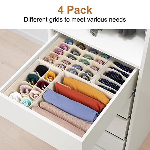StorMiracle-Drawer-Organizer-Divider-Foldable-Closet-Storage-Organizer-Basket-and-Fabric-Organization-Bins-for-Clothes-Socks-Underwear-Bras-Ties-Accessories-4-Pcs-Beige-Dark-Grey