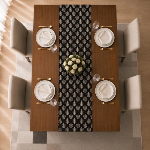 Image of STITCHNEST 'Nomad Weave Collection' Jacquard Table Runner 13x60 Inches| Tassel Finish | Modern Dining Table Decor