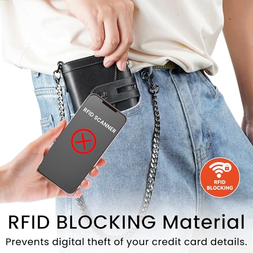 Genuine Leather Chain Wallets for Men: RFID Blocking Mens Wallet with Chain Purse Bifold Zipper Coin Pocket with Anti-Theft Chain, Gift for Father Husband At Birthday3