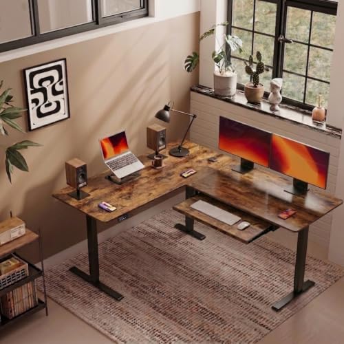 Image of TEKAVO Craft Electric Standing Desk L Shaped Height Adjustable Workstation | Single Motor Sit Stand Desk for Home & Office | 160CM | Ergonomic Study Table,Spacious Desktop with Keyboard, Forest I DIY