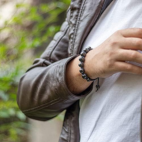 Heka Naturals Shungite Stones Bead Bracelet | Handmade Natural Black Crystal Jewellery, Chakra Bracelets, Crystal Spiritual Jewellery - Healing Stone, Energy Protection Beaded Bracelet
