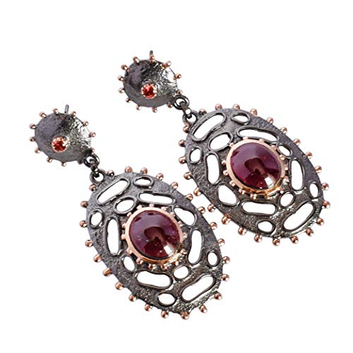 Boucles d'oreilles grenat et tourmaline en argent 925 de haute joaillerie