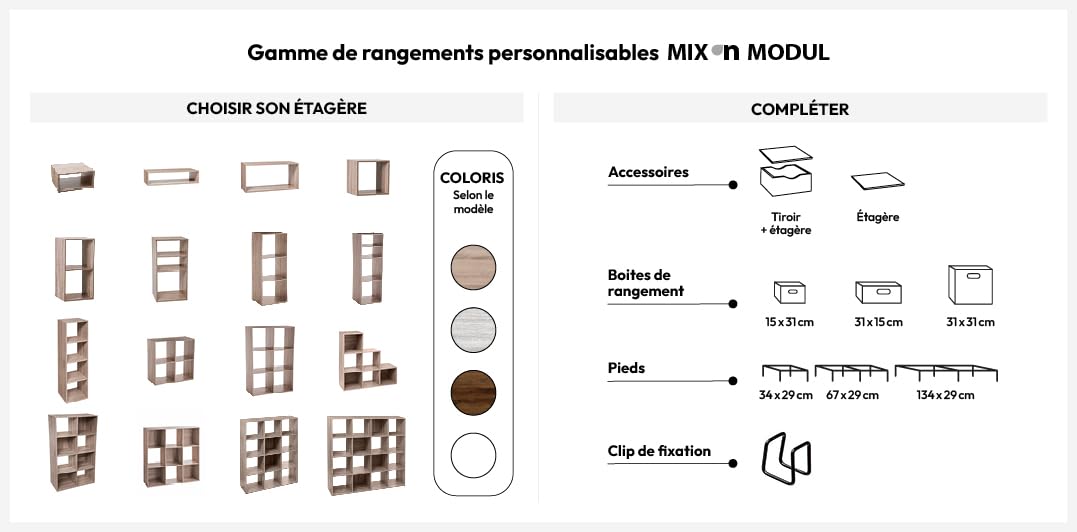 5 five simply smart 5five – Mix'n Door Regal mit 9 Fächern und 5 Türen – Eichenoptik – Würfelform – Praktischer und nützlicher Stauraum – Wohnzimmer, Büro, Schlafzimmer