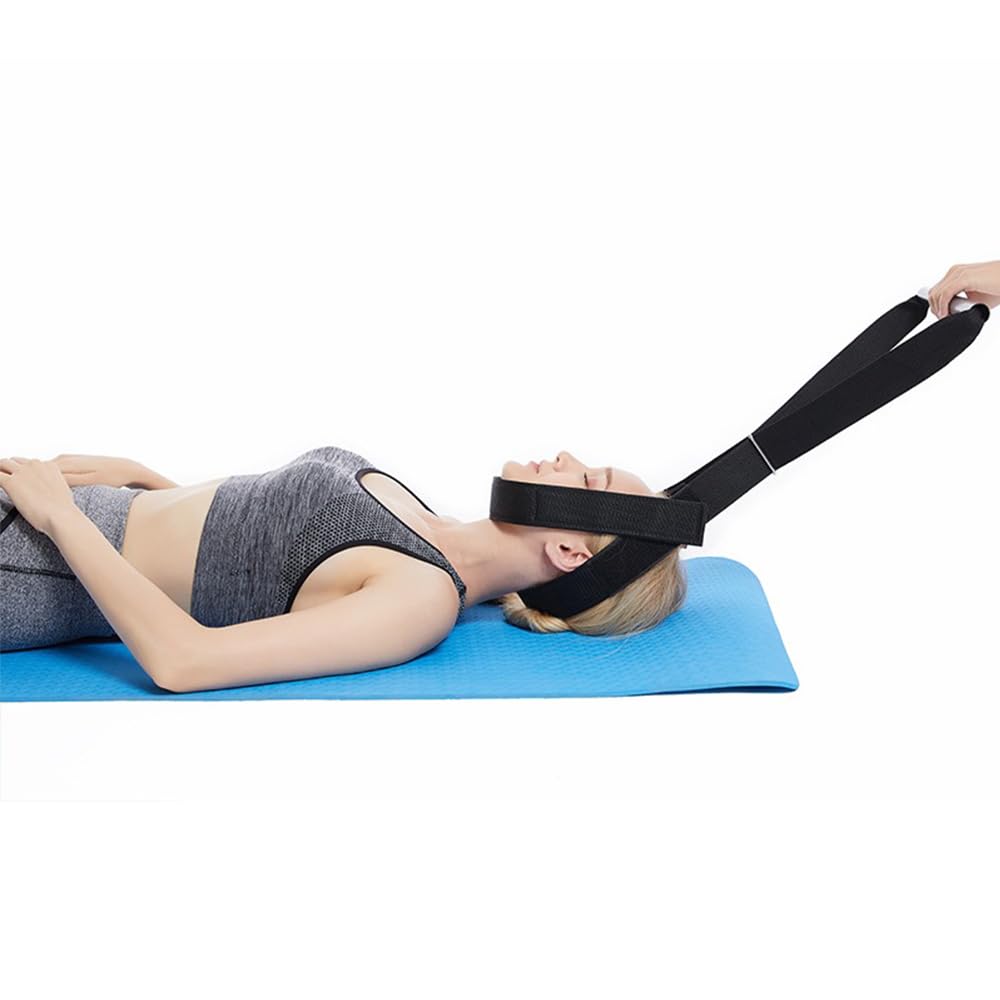 Correa para Estirar el Cuello,Herramienta de tracción de descompresión quiropráctica de la Columna Vertebral,Dispositivo de tracción Cervical del Cuello,Cinturón de tracción Fisioterapia-Negro