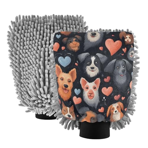IOACIY Absorbent Microfiber Car Wash Drying Mitts, 2 Pack, Scratch-Free & Lint-Free, Rich Foam, Highly Absorbent, Double Sided, Wash Mitt Perfect for Car Washing, M, Flowers Dog