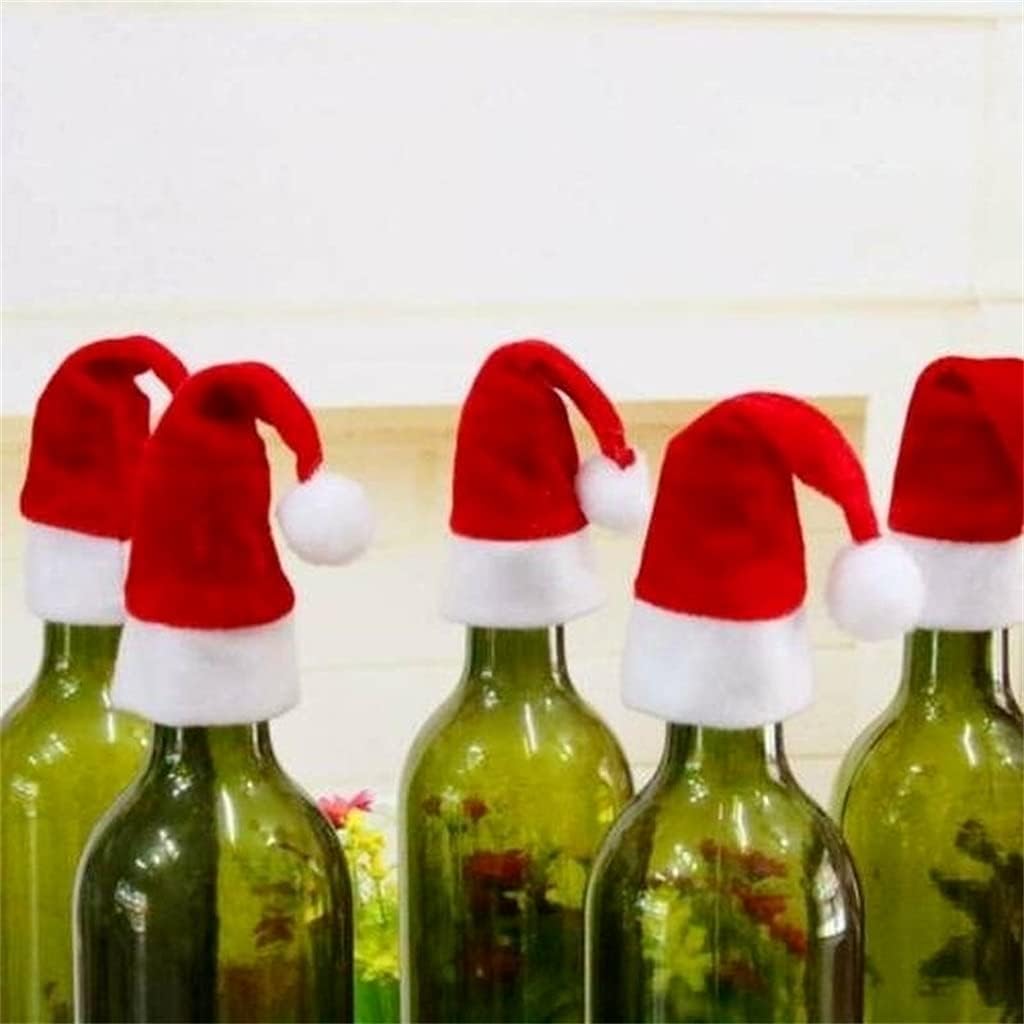 10pcs Mini Christmas Hat Tableware Holder Bag Merry Christmas Small Hat Party Dinner Knife Fork Set (Color : Red, Size : 6cmx12cm)