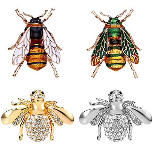 Nifocc Lot de 4 broches en forme d'abeille, vintage, broche pour homme, femme, robe, pull, manteau, chapeau, décoration, or, argent, blanc, vert Cover