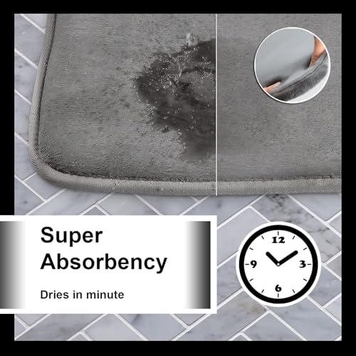 Image of HOMEKART All Purpose Non Slip Anti-Skid Bath Mat - Memory Foam Bathmat Door Mat, Kitchen Runner Super Absorbent - Quick Dry | Water soak (16 inch x 24 inch, Grey) Pack of 3