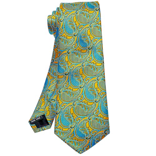 Image of 5PCS Tie and Pocket Square for Men, Silk Necktie and Handkerchief Cufflinks with Gold Ring and Lapel Pin Set