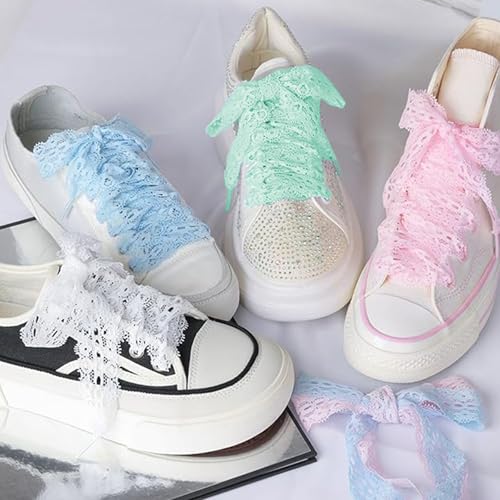 Fashion Lace Shoelaces 2 Pairs 2.5CM Wide Lacy Shoe Laces Flat Fancy Ribbon Shoe Laces for Women4