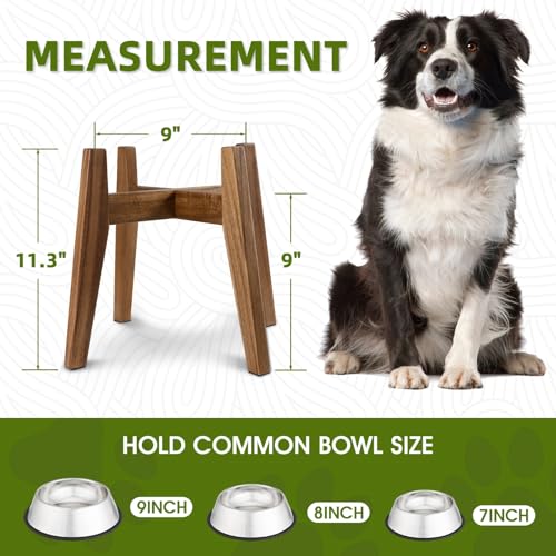 RAINBLELAND Elevated Dog Bowl Stand for Medium & Large Dogs, 11\" Tall Raised Dog Bowl Stand Fits Up to 9\" Bowls, Solid Acacia Wood Dog Bowl Holder, Single Elevated Dog Feeding Station (Stand Only) - Thumbnail 3