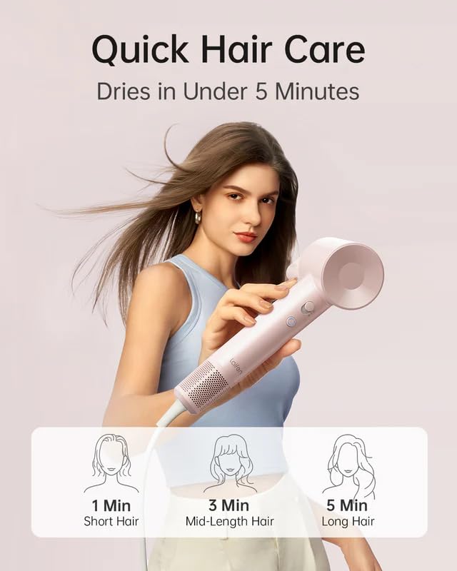 Image of Laifen Air Hair Dryer, Lightweight and Palm-Sized Compact, 15x High-Speed Drying with 110, 000 RPM Powerful Motor, Smart Temperature Control, 200 Million Negative Ions, Matte Pink