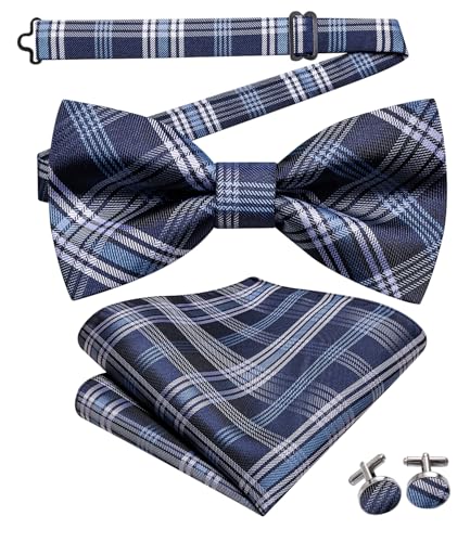 Image of Hi-Tie Bow Ties for Men Pre-Tied Pocket Square with Cufflinks Mens Bowtie Sets for Wedding Formal Party