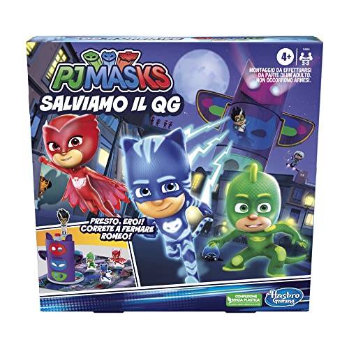 PJ Masks - Juego de Mesa salvamos la sede para niños y niñas a Partir de 4 años, Divertido Juego para niños en Edad Preescolar, Contiene Torre de plástico 3D, Multicolor
