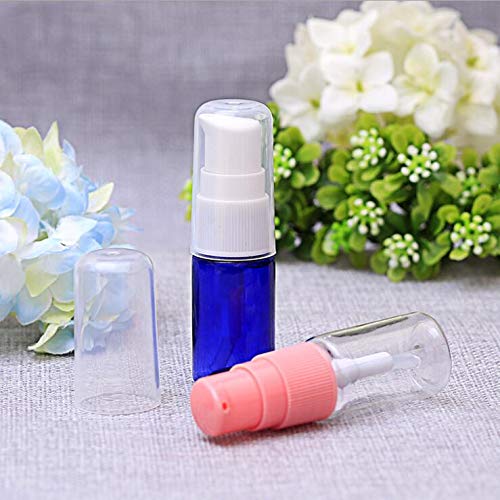 Miniatura 8 de Botella de bomba de loción de plástico transparente recargable portátil de 0.3 fl oz 0.34 oz con cabezal de bomba de prensa rosa, maquillaje
