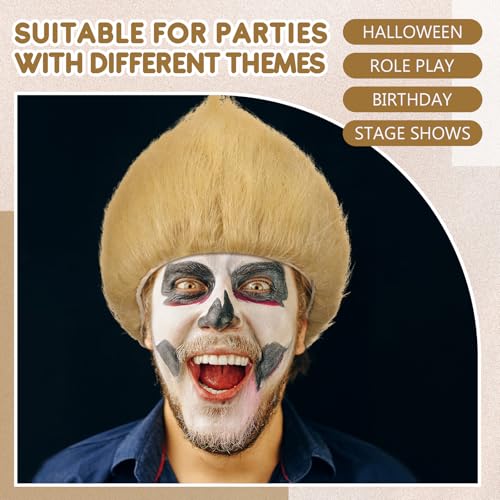 Image of Geyoga 1 Pcs Funny Wig Crazy Hair for Halloween Party,Light Gold | Funny Colorful Wig Adults Use, Unisex Funky Hairband, Halloween Mardi Gras Cosplay Costume Party Accessories