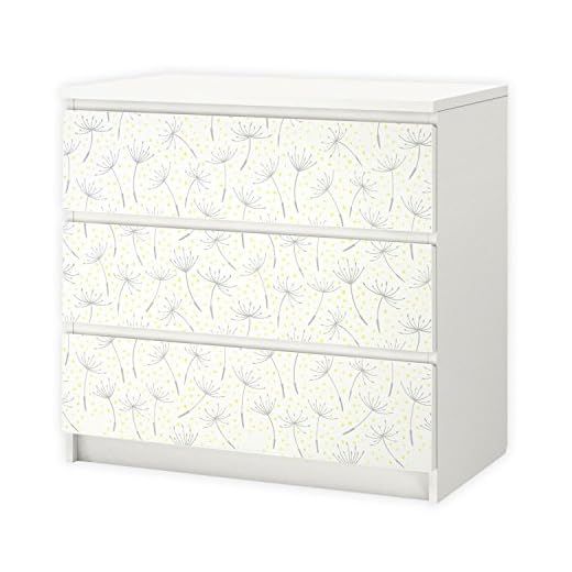 nikima – 013 möbelfilm för IKEA MALM – pustblommor – 3 lådor klistermärken klistermärken självhäftande folie (möbler ingår ej)