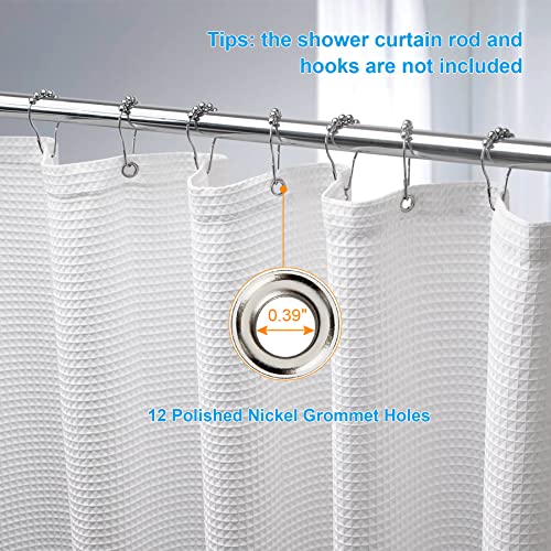 Image of AmazerBath White Shower Curtain Fabric, Waffle Shower Curtain Polyester, Luxury Cloth Shower Curtains for Bathroom, Hotel Quality, Machine Washable, Heavy Duty, 72 x 72 Inches (Matte White)