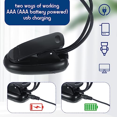 Rossesay 10 Pcs LED Book Light USB and AAA Battery Operated Music Stand Clip on Reading Light 4 Brightness Levels Dual Arm Clip Lamp for Eye Protection Bookworms Orchestra Readers Piano Player - Thumbnail 4