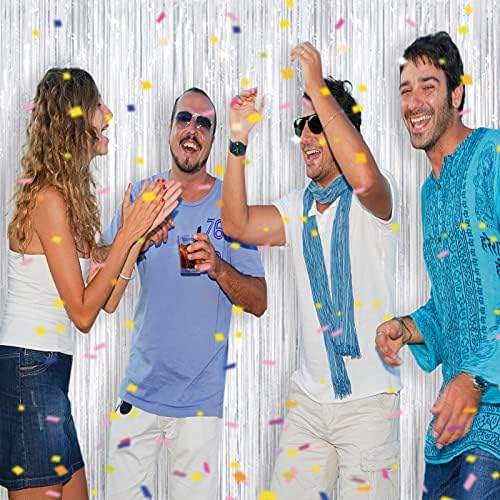 Metallic Tinsel Curtains, SMALUCK 2 Pack Tinsel Foil Fringe Curtains Metallic Photo Booth Backdrops Party Supplies for Birthday Wedding Christmas Baby Shower Party Decorations (Silver)