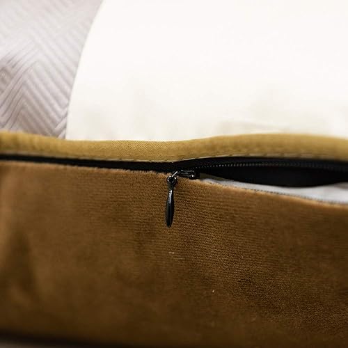 Miniatura 6 de Avigers Funda de cojín de terciopelo a rayas de cuero marrón, blanco, dorado, marrón, café, 22 x 22 pulgadas, funda de almohada decorativa para