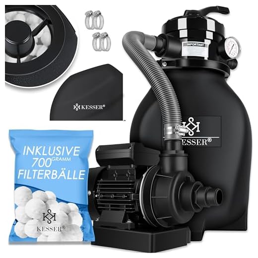Kesser® Filtro De Arena, Sistema De Filtrado De Arena + Bolas De Filtrado De 700 G Que Sustituyen A Las De 25 Kg De Arena De Filtrado Para Piscinas, Sistema De Filtrado De 10 Mġ/H Para Piscinas, Negro