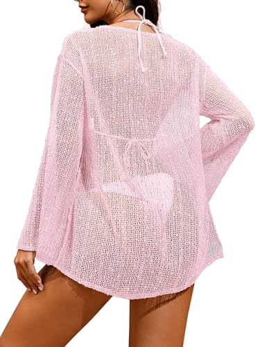 Image of Lilosy Sexy Crochet Sheer Kaftan Caftan Beach Dress Bathing Suit Swim Coverup Summer Vacation Outfits One Piece