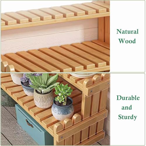 2-stöckiger Pflanzenständer für den Außenbereich, Holzregal für mehrere Pflanzen, Terrassen-Gartendekoration für Balkon, Veranda