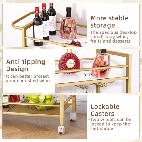 Carrito de bar con estantes de almacenamiento doméstico y soporte para copas de vino 7