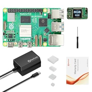 RasTech Raspberry Pi 5 Kit 8GB RAM with 27W PD Power Supply 5.1V5A,Heat Sinks and Raspberry Pi 5 8GB Board Included