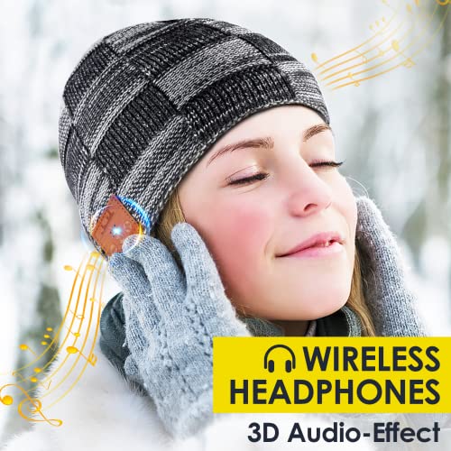 Bluetooth Beanie Hat With Headphones - Unisex Wireless Music Winter Running Hat For Mens Women, Black Knitted And Soft Warm Fleece Lined Skull Cap With Speakers, Sloughy Stocking Stuffer For Ski Teen #TOP3
